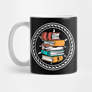 Stacked Books In A White Circle Mug